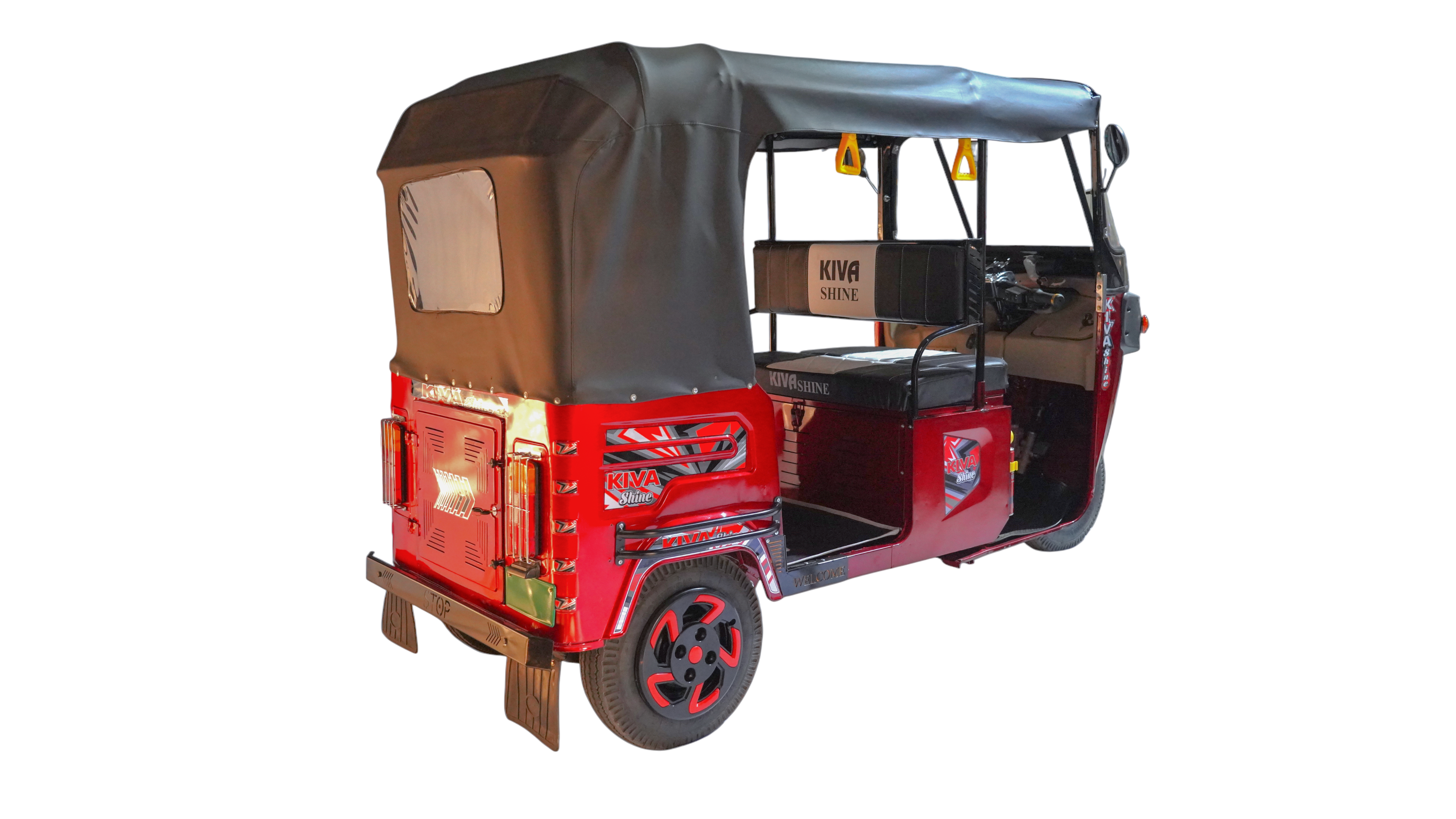 Kiva Shine Red E-Rickshaw Side View